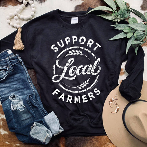 Brand of Bliss S SUPPORT LOCAL FARMERS | Black Sweatshirt-Kids Tee